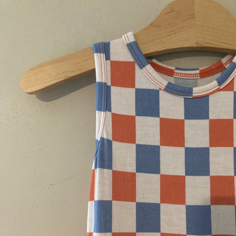$20 ADD ON dreamy zzz checkered blue and‎ orange dress with tulle skirt vivid